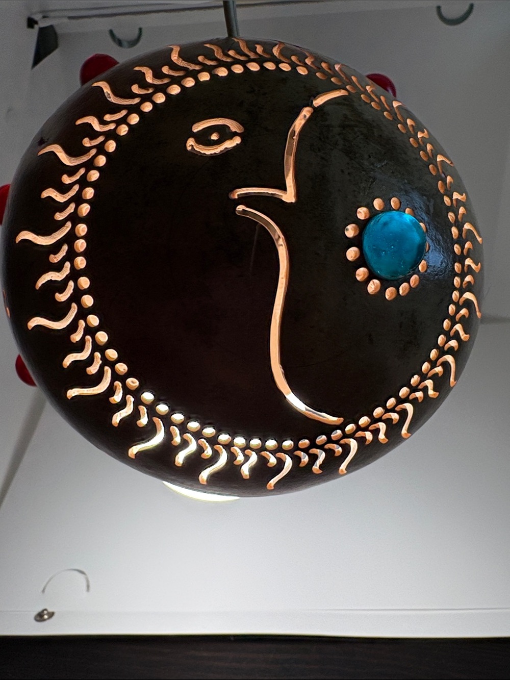 Handcrafted Sun & Moon Hanging Lamp Light Gourd Works